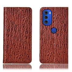 Leather Case Stands Flip Cover Holder H18P for Motorola Moto G51 5G Brown