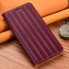 Leather Case Stands Flip Cover Holder H18P for Motorola Moto G62 5G Purple