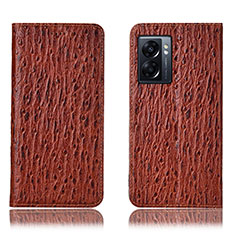 Leather Case Stands Flip Cover Holder H18P for OnePlus Nord N300 5G Brown