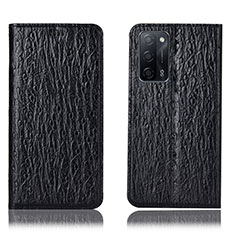 Leather Case Stands Flip Cover Holder H18P for Oppo A53s 5G Black