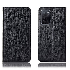 Leather Case Stands Flip Cover Holder H18P for Oppo A55S 5G Black