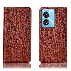 Leather Case Stands Flip Cover Holder H18P for Oppo A58 5G Brown