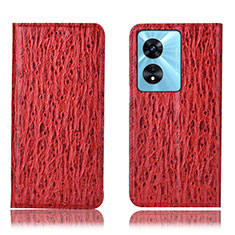 Leather Case Stands Flip Cover Holder H18P for Oppo A58 5G Red