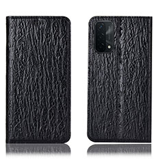 Leather Case Stands Flip Cover Holder H18P for Oppo A74 5G Black