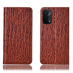 Leather Case Stands Flip Cover Holder H18P for Oppo A74 5G Brown