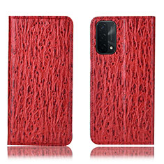 Leather Case Stands Flip Cover Holder H18P for Oppo A74 5G Red