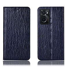 Leather Case Stands Flip Cover Holder H18P for Oppo A76 Blue