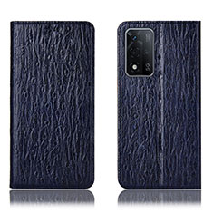 Leather Case Stands Flip Cover Holder H18P for Oppo A93s 5G Blue