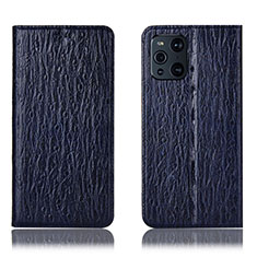 Leather Case Stands Flip Cover Holder H18P for Oppo Find X3 5G Blue