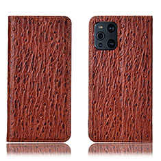 Leather Case Stands Flip Cover Holder H18P for Oppo Find X3 5G Brown