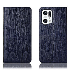 Leather Case Stands Flip Cover Holder H18P for Oppo Find X5 5G Blue