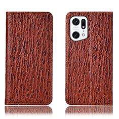 Leather Case Stands Flip Cover Holder H18P for Oppo Find X5 5G Brown