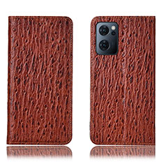 Leather Case Stands Flip Cover Holder H18P for Oppo Find X5 Lite 5G Brown