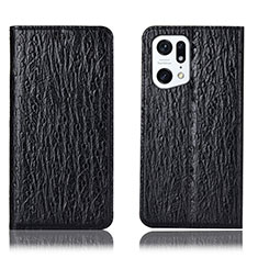 Leather Case Stands Flip Cover Holder H18P for Oppo Find X5 Pro 5G Black