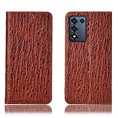 Leather Case Stands Flip Cover Holder H18P for Oppo K9S 5G Brown