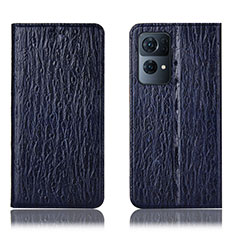 Leather Case Stands Flip Cover Holder H18P for Oppo Reno7 Pro 5G Blue