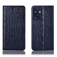 Leather Case Stands Flip Cover Holder H18P for Oppo Reno7 SE 5G Blue