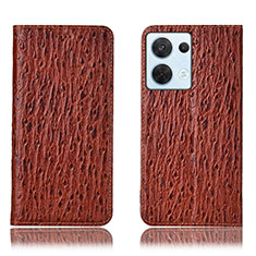 Leather Case Stands Flip Cover Holder H18P for Oppo Reno8 5G Brown