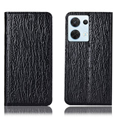 Leather Case Stands Flip Cover Holder H18P for Oppo Reno9 5G Black