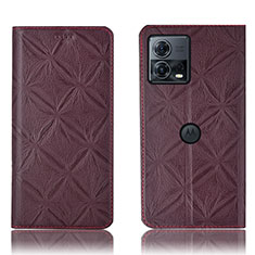 Leather Case Stands Flip Cover Holder H19P for Motorola Moto Edge 30 Fusion 5G Red Wine