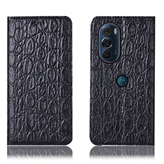 Leather Case Stands Flip Cover Holder H19P for Motorola Moto Edge 30 Pro 5G Black