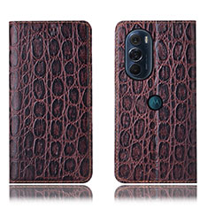 Leather Case Stands Flip Cover Holder H19P for Motorola Moto Edge 30 Pro 5G Brown