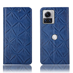 Leather Case Stands Flip Cover Holder H19P for Motorola Moto Edge 30 Ultra 5G Blue