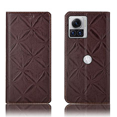 Leather Case Stands Flip Cover Holder H19P for Motorola Moto Edge 30 Ultra 5G Brown
