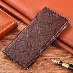 Leather Case Stands Flip Cover Holder H19P for Motorola Moto Edge S 5G Brown