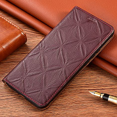 Leather Case Stands Flip Cover Holder H19P for Motorola Moto Edge S 5G Red Wine