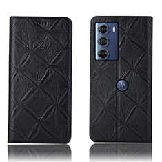 Leather Case Stands Flip Cover Holder H19P for Motorola Moto G200 5G Black