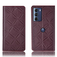 Leather Case Stands Flip Cover Holder H19P for Motorola Moto G200 5G Red Wine