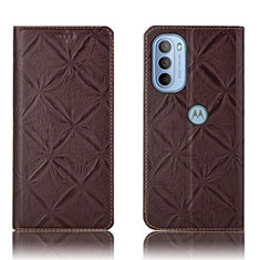 Leather Case Stands Flip Cover Holder H19P for Motorola Moto G31 Brown