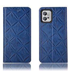 Leather Case Stands Flip Cover Holder H19P for Motorola Moto G32 Blue