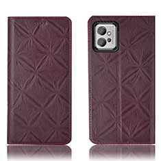 Leather Case Stands Flip Cover Holder H19P for Motorola Moto G32 Red Wine
