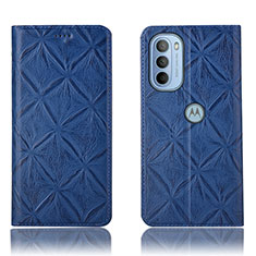 Leather Case Stands Flip Cover Holder H19P for Motorola Moto G41 Blue