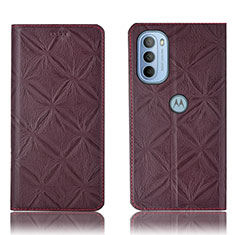Leather Case Stands Flip Cover Holder H19P for Motorola Moto G41 Red Wine