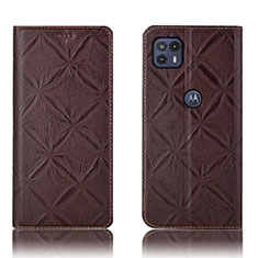 Leather Case Stands Flip Cover Holder H19P for Motorola Moto G50 5G Brown