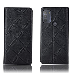 Leather Case Stands Flip Cover Holder H19P for Motorola Moto G50 Black