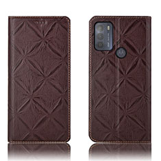 Leather Case Stands Flip Cover Holder H19P for Motorola Moto G50 Brown