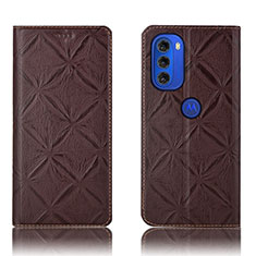 Leather Case Stands Flip Cover Holder H19P for Motorola Moto G51 5G Brown