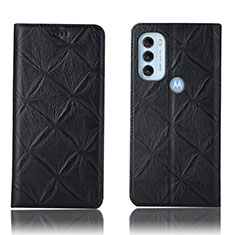 Leather Case Stands Flip Cover Holder H19P for Motorola Moto G71 5G Black