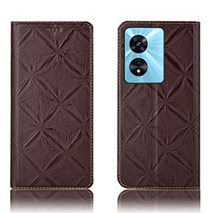 Leather Case Stands Flip Cover Holder H19P for Oppo A1 5G Brown