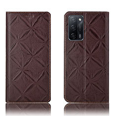Leather Case Stands Flip Cover Holder H19P for Oppo A53s 5G Brown