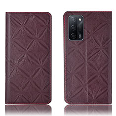Leather Case Stands Flip Cover Holder H19P for Oppo A56 5G Red Wine