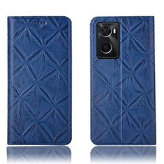 Leather Case Stands Flip Cover Holder H19P for Oppo A76 Blue