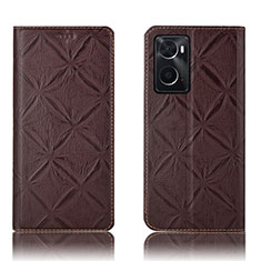 Leather Case Stands Flip Cover Holder H19P for Oppo A76 Brown