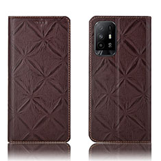 Leather Case Stands Flip Cover Holder H19P for Oppo A94 5G Brown