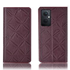 Leather Case Stands Flip Cover Holder H19P for Oppo F21s Pro 5G Red Wine