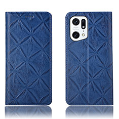 Leather Case Stands Flip Cover Holder H19P for Oppo Find X5 5G Blue